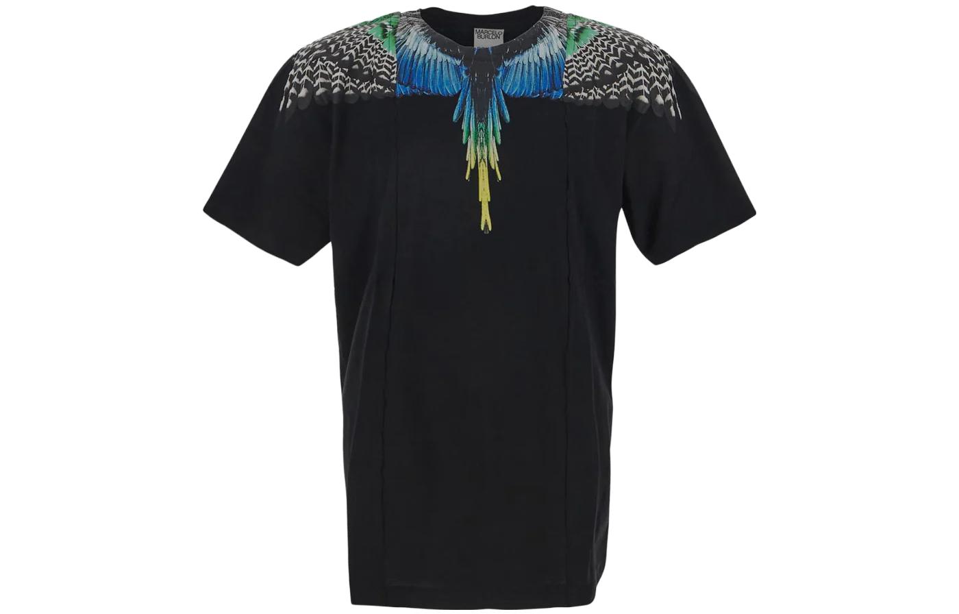 Marcelo Burlon SS23  Black Graphic Print Casual Crew Neck T-Shirt. CMAA018S23JER0061009