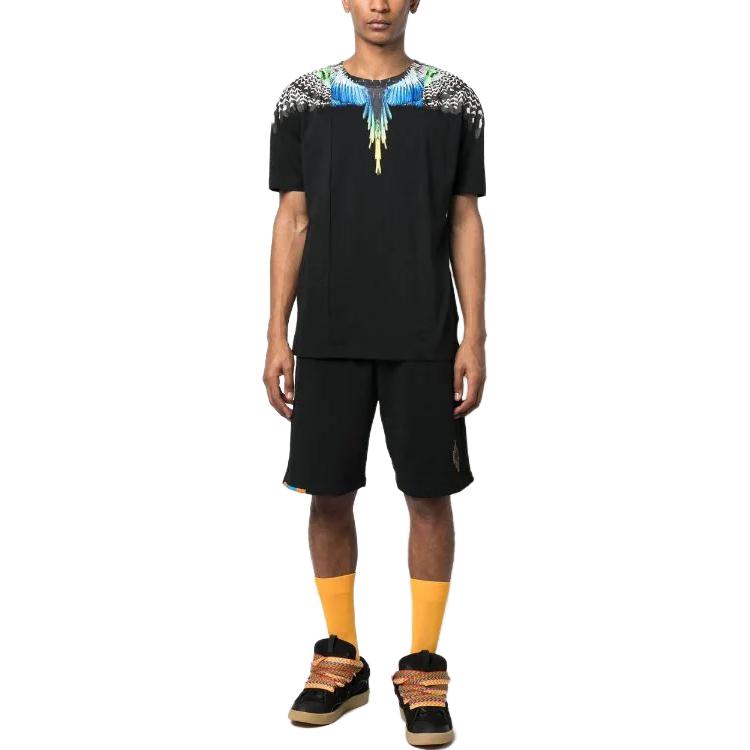 Shop Marcelo Burlon SS23 黑色圖案印花休閒圓領T恤 CMAA018S23JER0061009