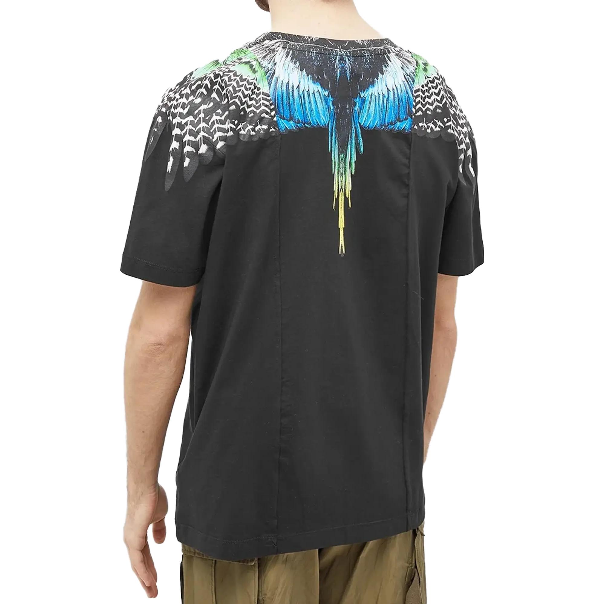 Purchase Marcelo Burlon SS23 黑色圖案印花休閒圓領T恤 CMAA018S23JER0061009