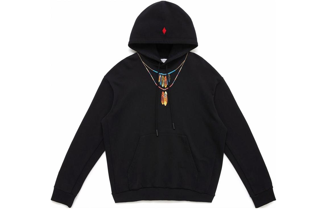 Marcelo Burlon SS23 Feather Print Pullover Hoodie Black Menswear CMBB040C99FLE002-1025