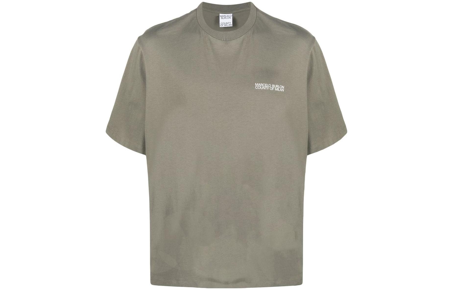 Marcelo Burlon SS23 Letter Logo Print Olive Green  Casual T-Shirt. CMAA054C99JER0015601