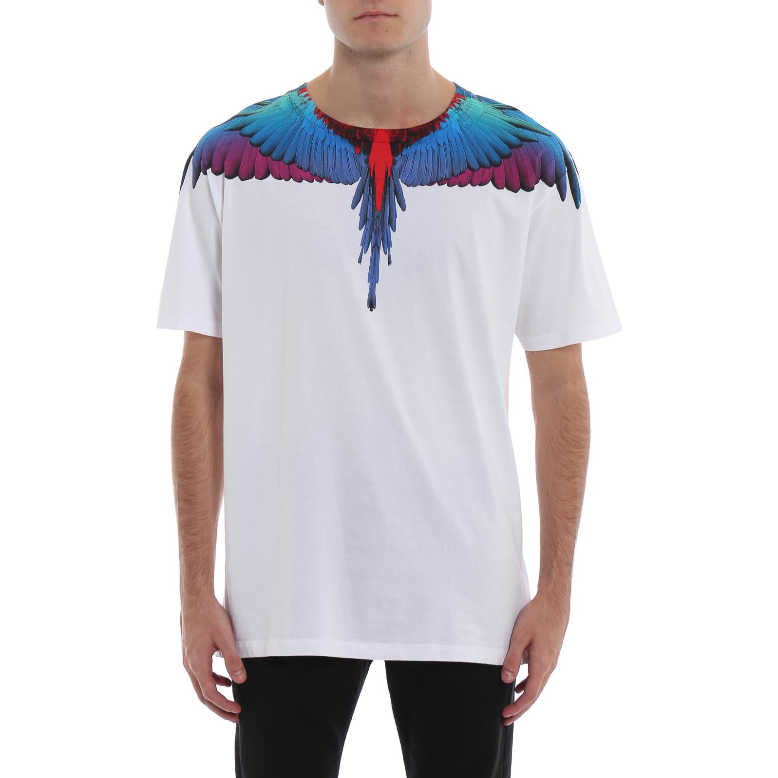 Shop Marcelo Burlon SS23 翼形印花白色圓領短袖T恤 CMAA018F180010620188