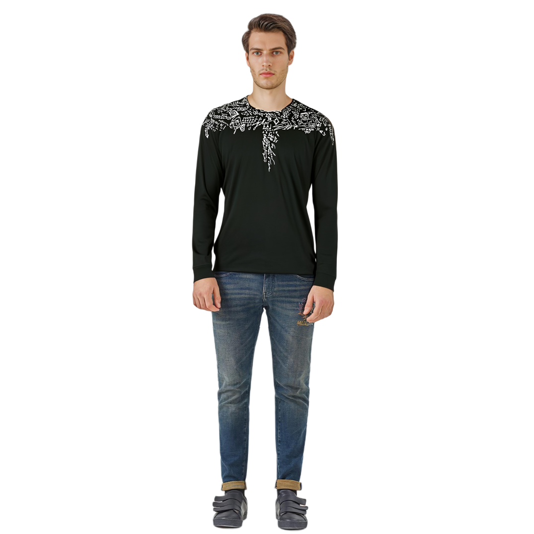 Details for Marcelo Burlon Baju Lengan Panjang Grafik Wings Hitam CMAB007E20JER0031001