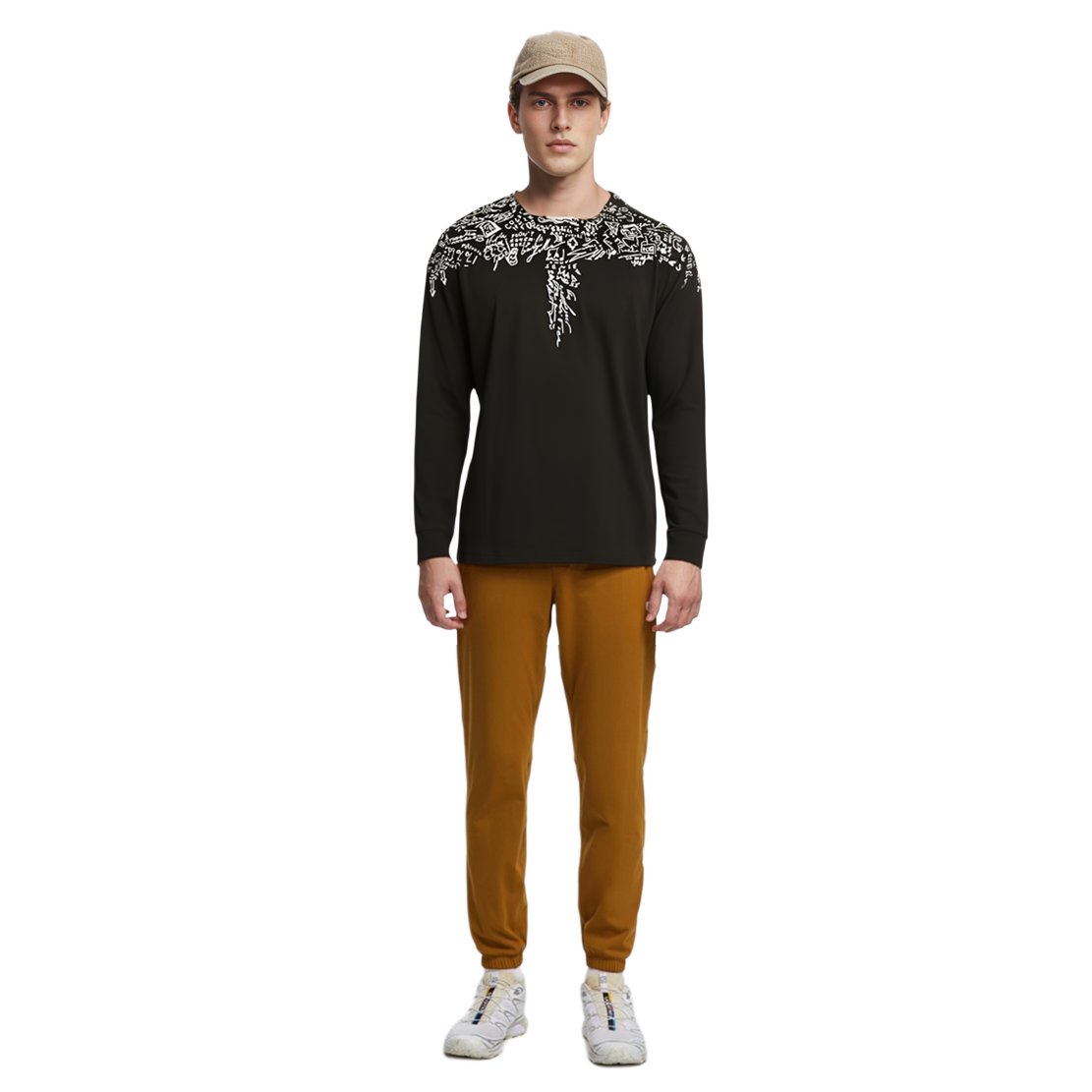 Sizing Marcelo Burlon Baju Lengan Panjang Grafik Wings Hitam CMAB007E20JER0031001