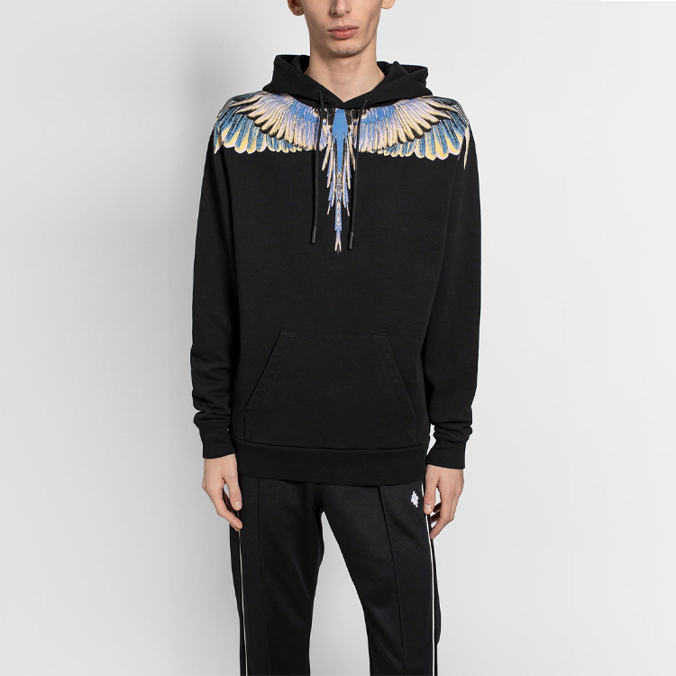 Shop 马塞洛·伯龙男士黑色翅膀连帽衫 CMBB007E20FLE0011030