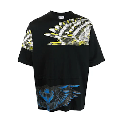 Marcelo Burlon Wings SS21 Black Crewneck T-Shirt with Wing Print for Men. CMAA076S21JER0011009