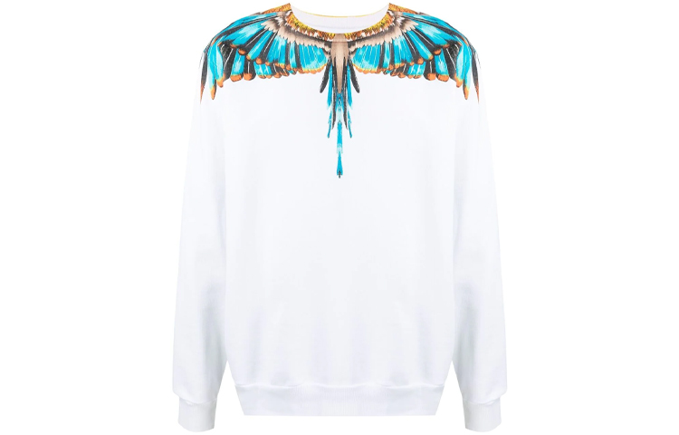 Marcelo Burlon Wings SS21 White Crewneck Sweatshirt with Wing Print CMBA009S21FLE0010140
