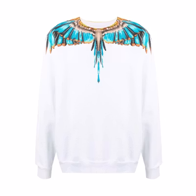 Marcelo Burlon Wings SS21 White Crewneck Sweatshirt with Wing Print CMBA009S21FLE0010140