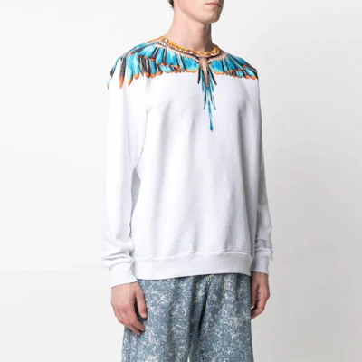 Marcelo Burlon Wings SS21 Sweatshirt Putih Crewneck dengan Cetakan Sayap CMBA009S21FLE0010140 Shop Marcelo Burlon Wings SS21 Sweatshirt Putih Crewneck dengan Cetakan Sayap CMBA009S21FLE0010140