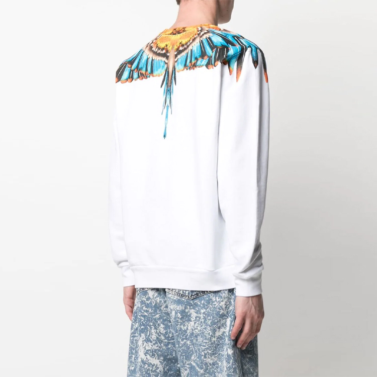 Purchase Marcelo Burlon Wings SS21 Sweatshirt Putih Crewneck dengan Cetakan Sayap CMBA009S21FLE0010140
