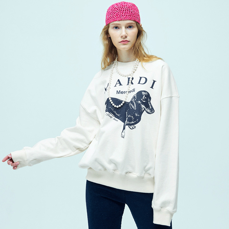 Sizing MARDI MERCREDI 臘腸狗卡通圖案男女休閒圓領衛衣 MBB8MSWSR010-1