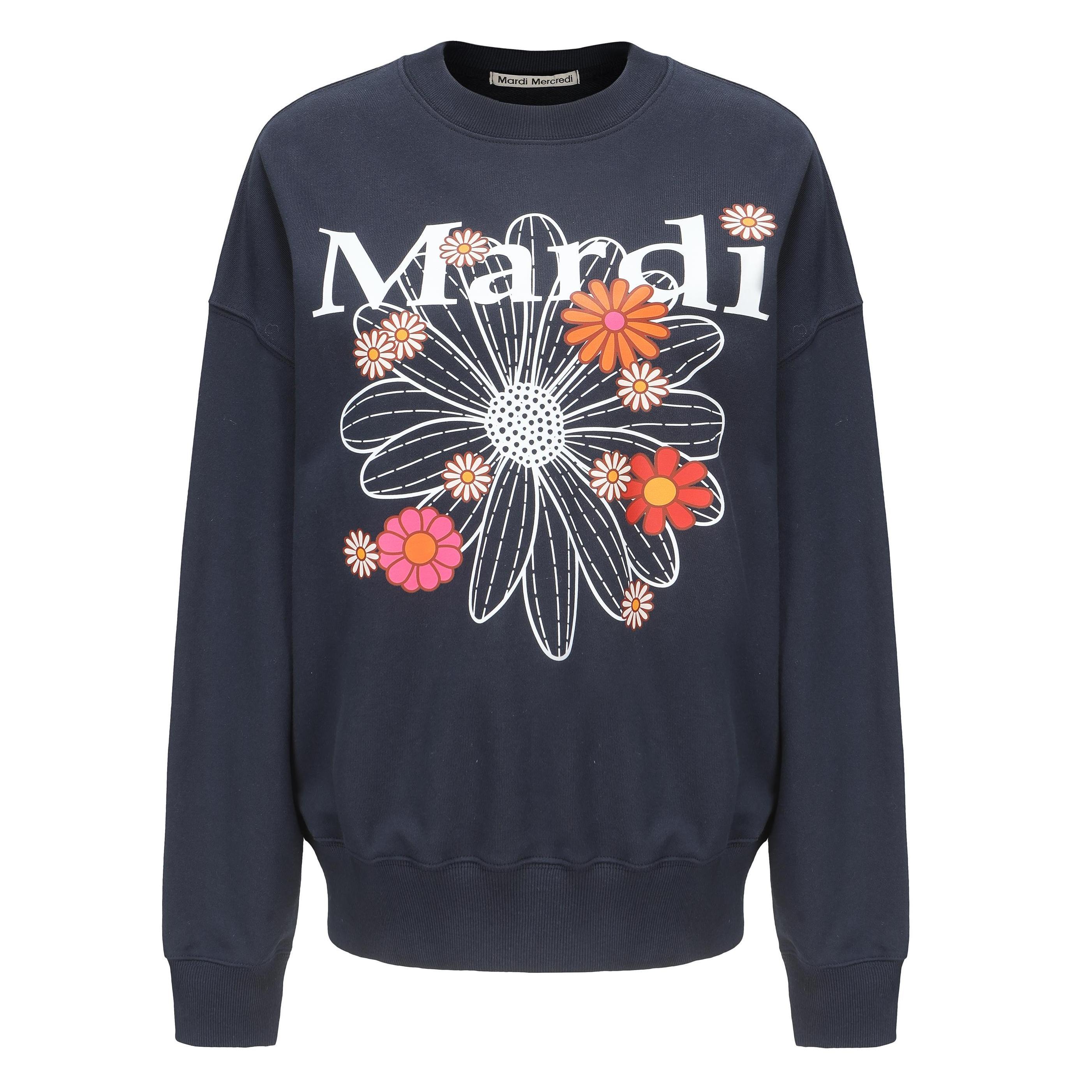 MARDI MERCREDI Daisy Letter Print Pullover Crewneck Sweatshirt Unisex Loose Fit MBC6PSWSR005