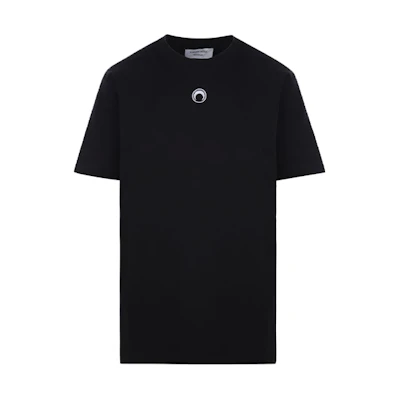 Marine Serre Black Embroidered Graphic Crewneck T-Shirt. T129ICONMSS22JERCO002800