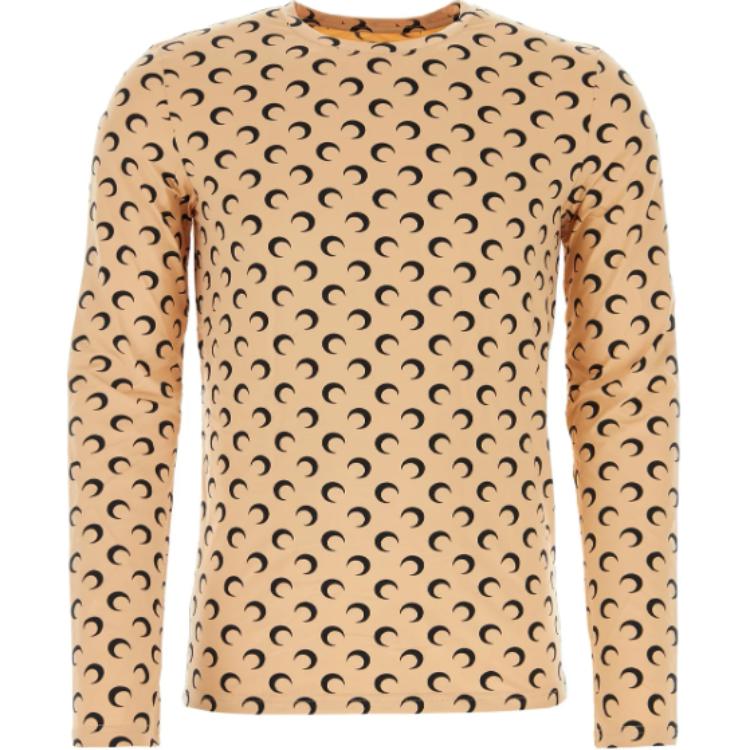 Marine Serre All-Over Print Long-Sleeve Crewneck T-Shirt Khaki Men. MTO116ACJER0001-TA10