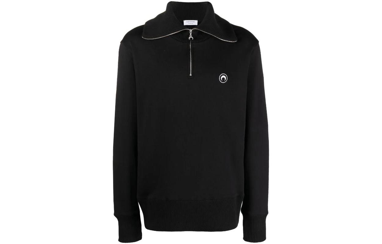 Marine Serre Black Half-Zip Crescent Moon Print Long-Sleeve Sweatshirt Men UST014CJER0013
