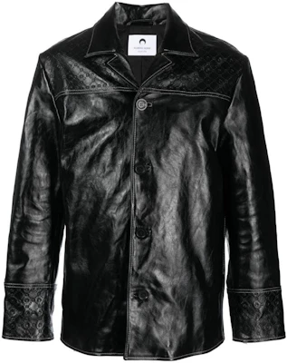 Marine Serre 男士黑色皮革單排扣長袖外套 MJA023BK99 Buy Marine Serre 男士黑色皮革單排扣長袖外套 MJA023BK99