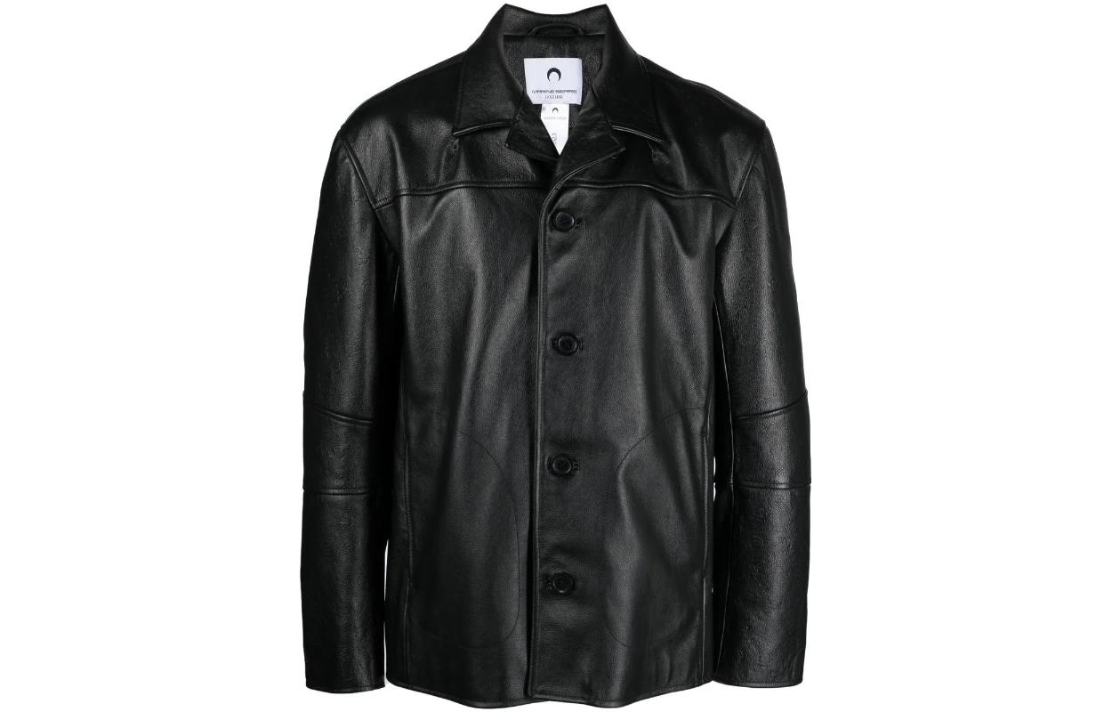 Marine Serre Black Leather Straight-Cut Long-Sleeve Jacket for Men J086SS23MULEALE021