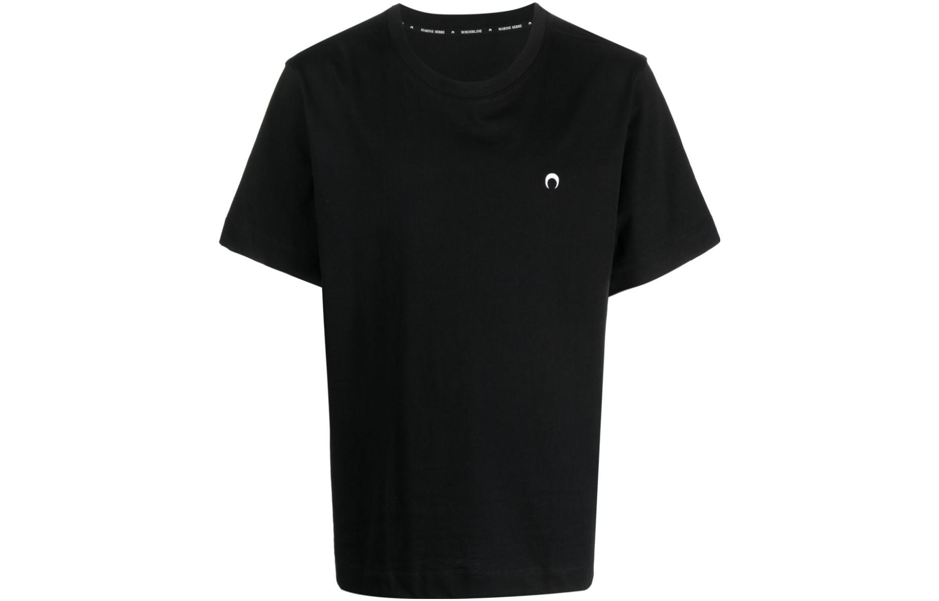 Marine Serre Black Logo Crewneck Short Sleeve T-Shirt . MTO066BK99