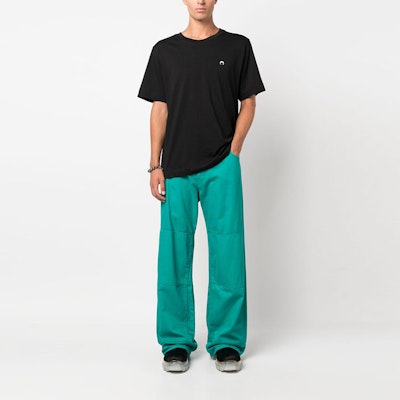 Marine Serre Logo Hitam Kemeja-T Lengan Pendek Crewneck. MTO066BK99 Lookbook Marine Serre Logo Hitam Kemeja-T Lengan Pendek Crewneck. MTO066BK99