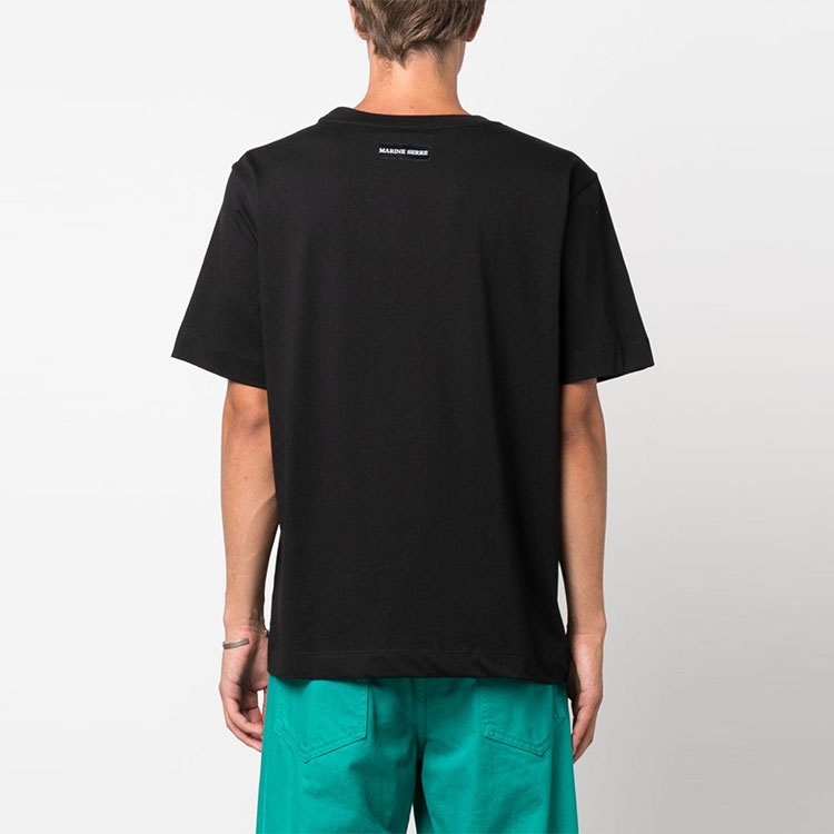 Shop Marine Serre Logo Hitam Kemeja-T Lengan Pendek Crewneck. MTO066BK99
