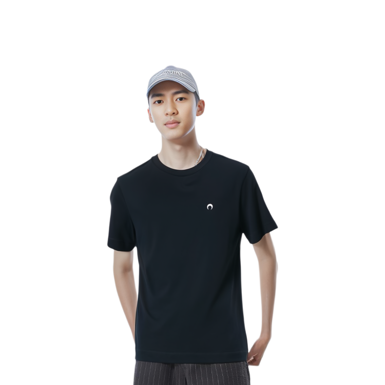 Sizing Marine Serre Logo Hitam Kemeja-T Lengan Pendek Crewneck. MTO066BK99