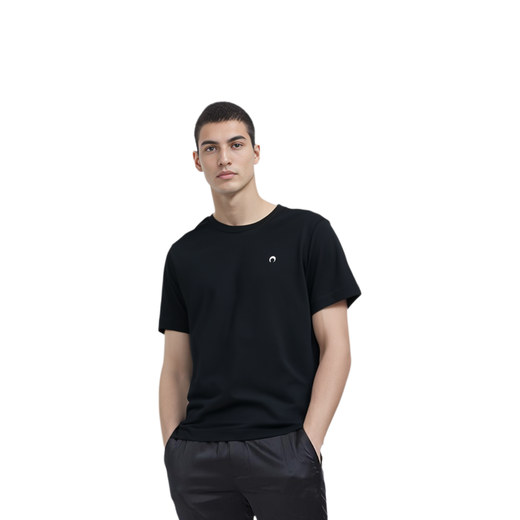 Cheap Marine Serre Logo Hitam Kemeja-T Lengan Pendek Crewneck. MTO066BK99