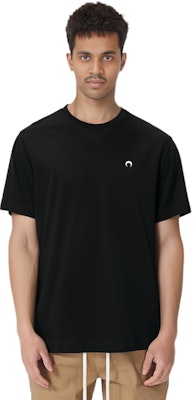 Marine Serre Logo Hitam Kemeja-T Lengan Pendek Crewneck. MTO066BK99 1