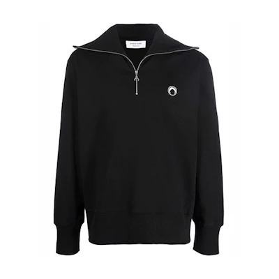 Marine Serre Black Relaxed Zip-Up Jacket with Logo Print UJA041UDEN0005BK99