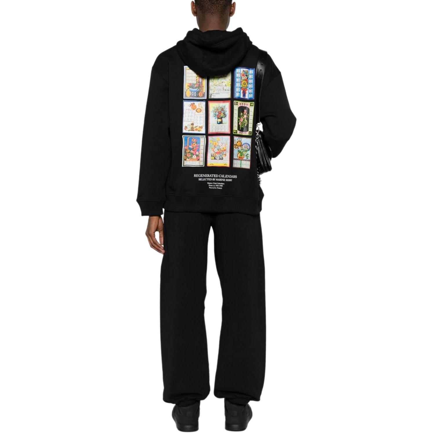 Details for Marine Serre 黑色印花連帽衫 寬鬆版型 UST015CJER0013BK99