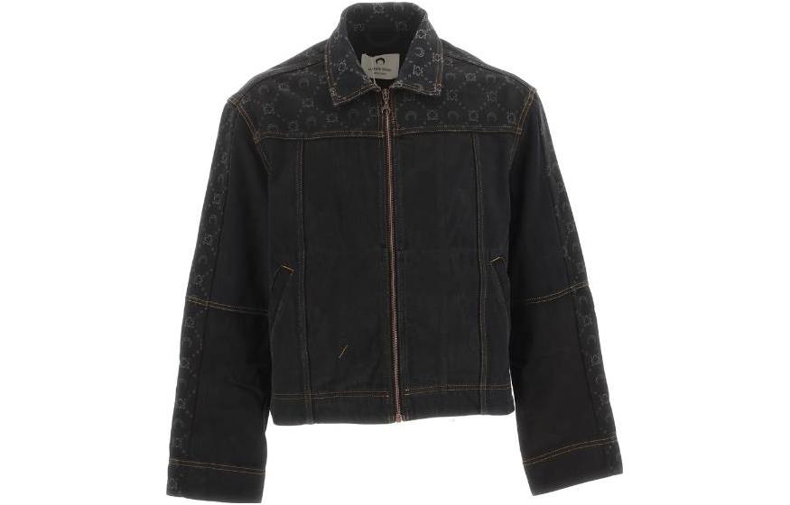 Marine Serre Black Relaxed Zip-Up Jacket with Logo Print UJA041UDEN0005BK99