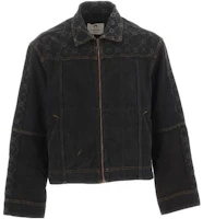 Marine Serre Black Relaxed Zip-Up Jacket with Logo Print UJA041UDEN0005BK99 Marine Serre Black Relaxed Zip-Up Jacket with Logo Print UJA041UDEN0005BK99