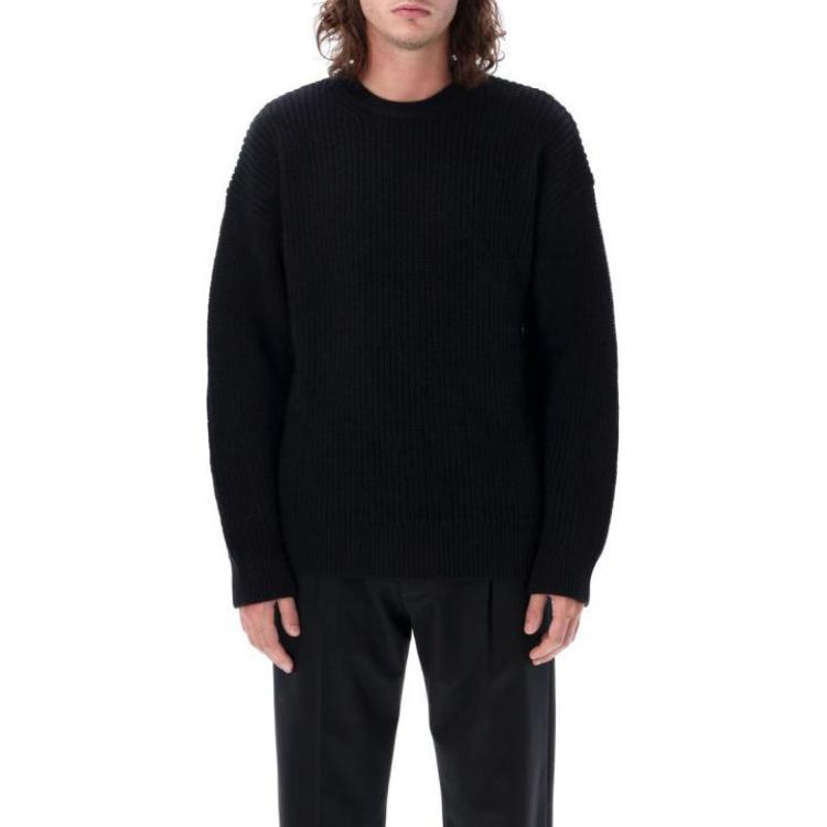 Marine Serre Black Solid Color Crewneck Loose Sweater AMST012CKNI0036-BK99