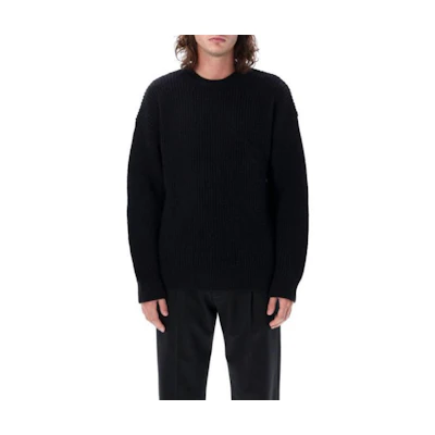 Marine Serre Black Solid Color Crewneck Loose Sweater AMST012CKNI0036-BK99