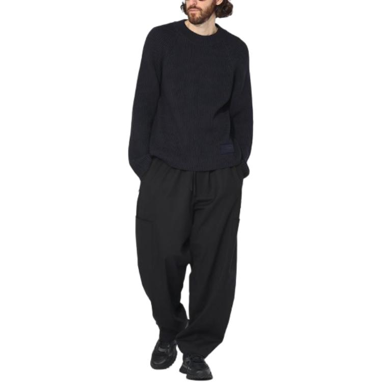 Shop Marine Serre 黑色纯色圆领宽松毛衣 AMST012CKNI0036-BK99