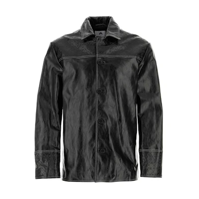 Marine Serre Black Zip-Up Jacket with Lapel Collar J050FW21MPL000100