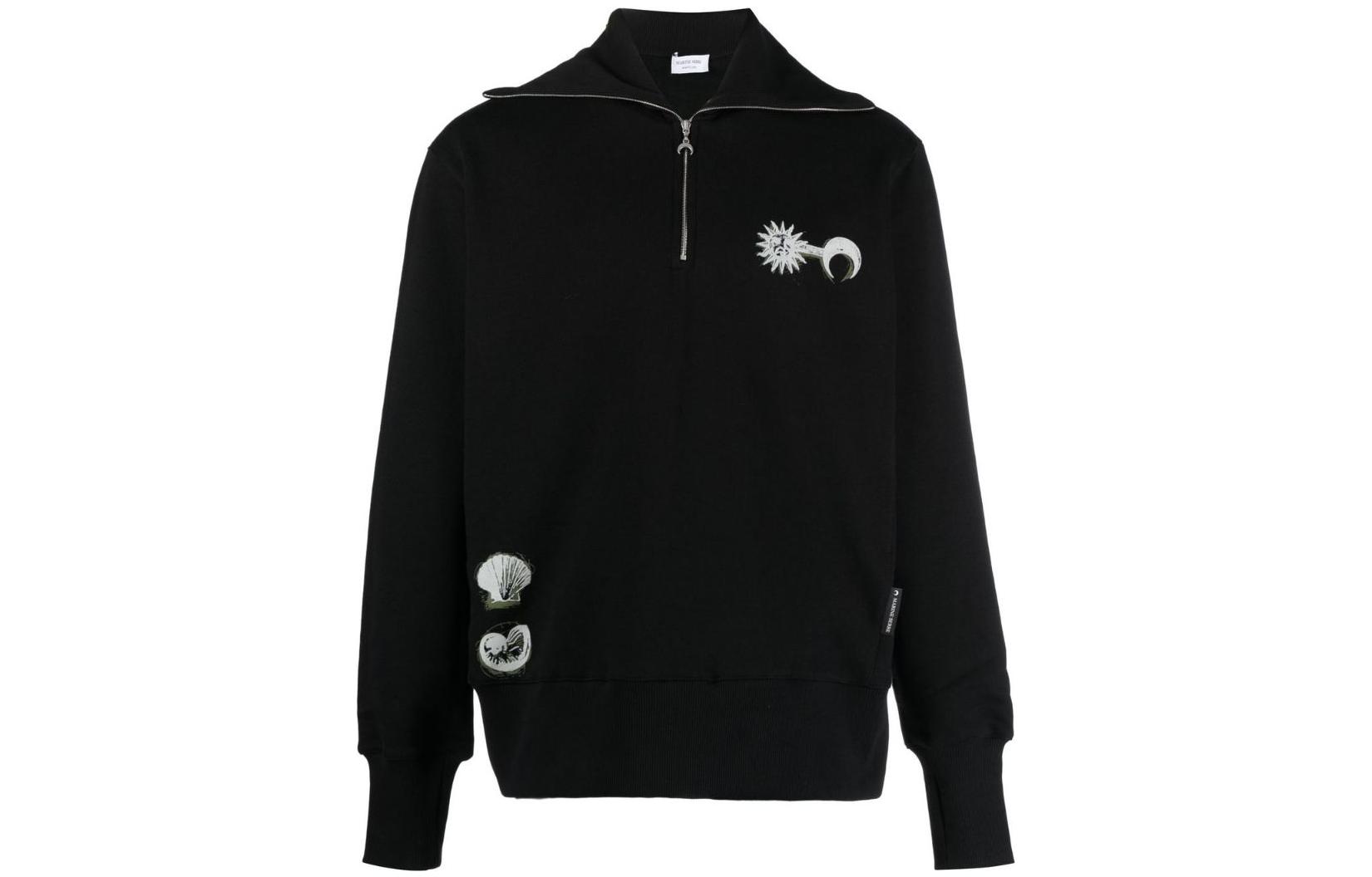 Marine Serre Black Zip-Up Printed Relaxed Collar Jacket T134FW22X-BLACK