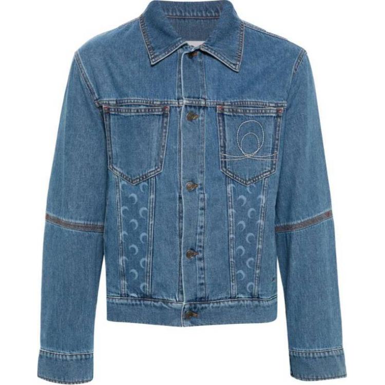 Marine Serre Blue Logo Print Long-Sleeve Button-Up Jacket MJA063ACDEN0001BL05