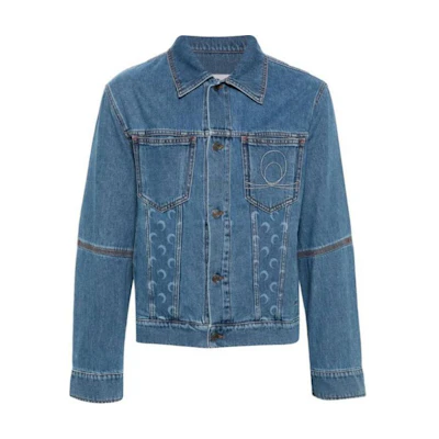 Marine Serre Blue Printed Half-Zip Sleeveless Hooded Jacket Unisex C065SS23XWOVCO000592