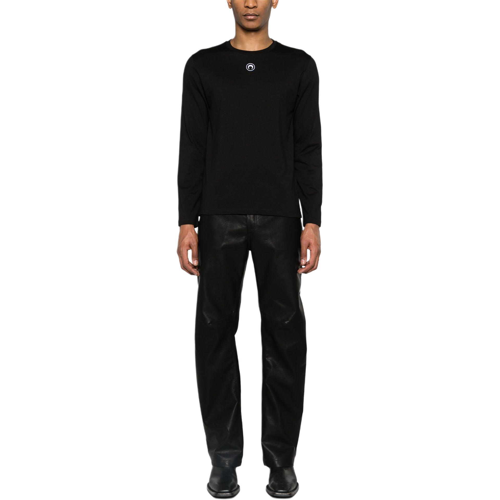 Lookbook Marine Serre 男款刺繡圖案長袖圓領黑色衛衣 MTT076CJER0009-BLACK