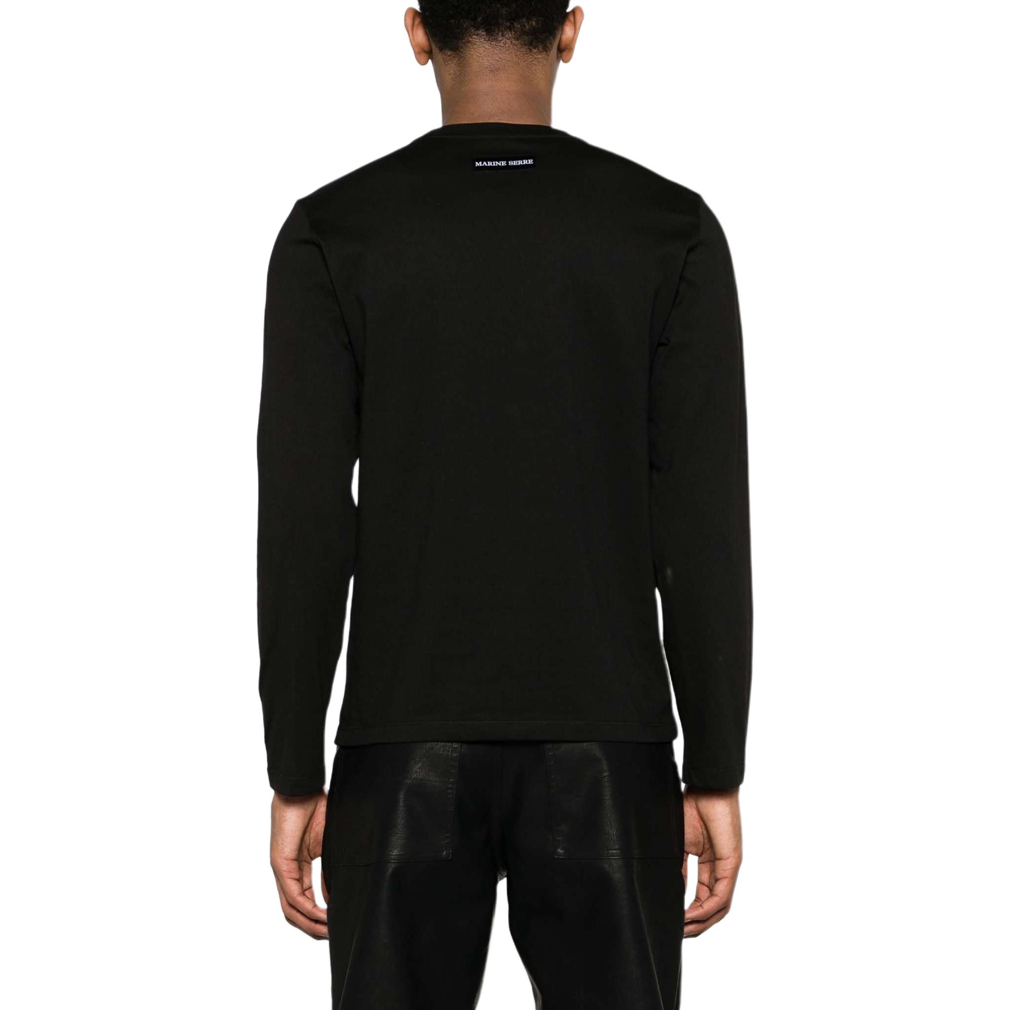 Shop Marine Serre 男款刺繡圖案長袖圓領黑色衛衣 MTT076CJER0009-BLACK