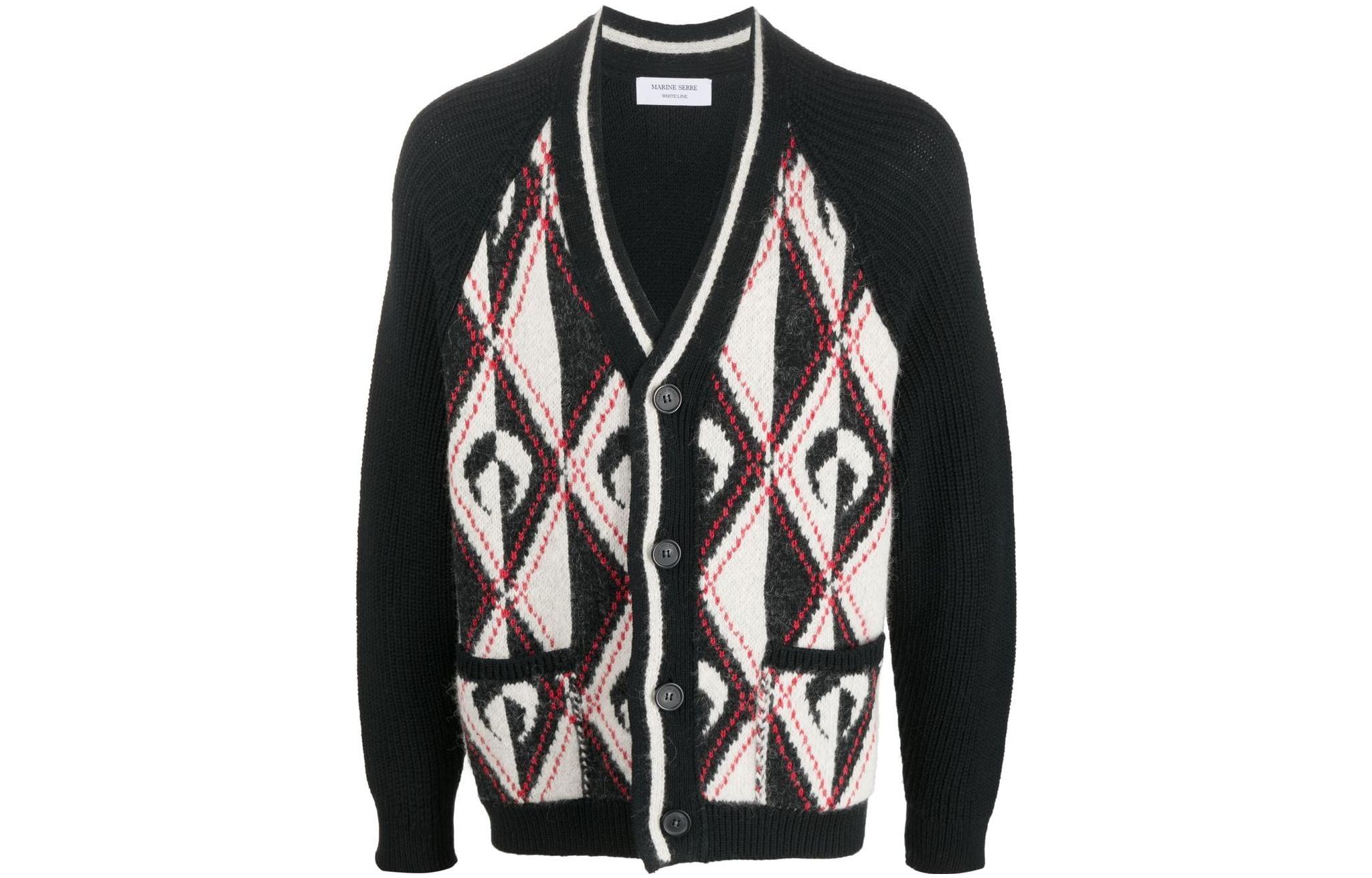 Marine Serre FW22  Black V-Neck Plaid Wool Sweater. T291FW22XKNIWO03000