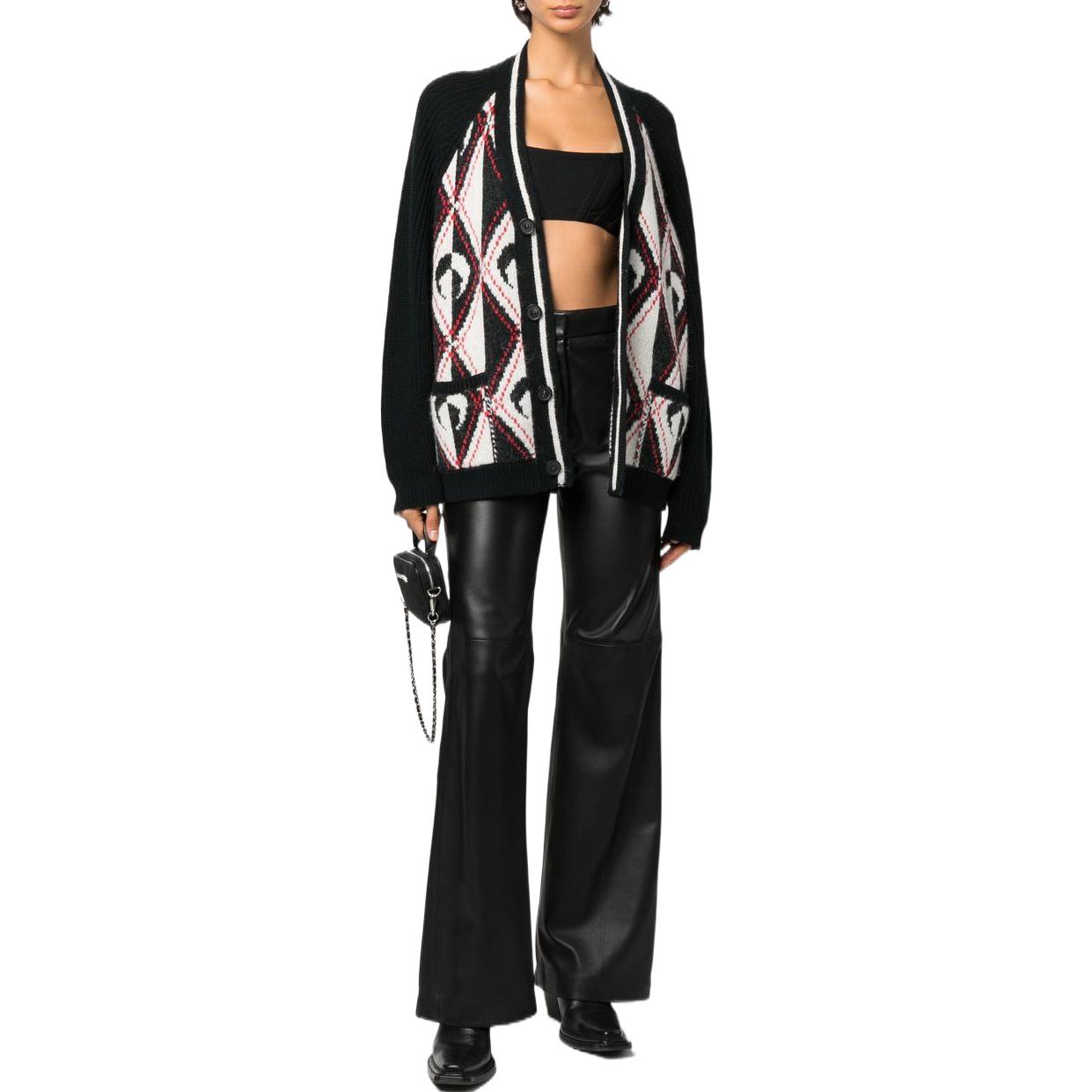 Shop Marine Serre FW22 黑色V領格紋羊毛毛衣 T291FW22XKNIWO03000