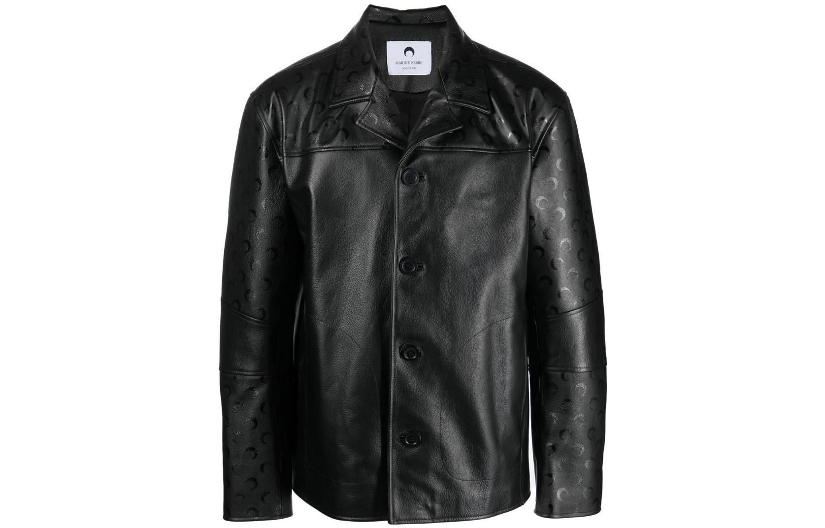 Marine Serre FW22 Black Monochrome Embossed Leather Jacket for Men J086FW22MLEALE02100