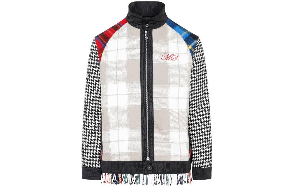 Marine Serre FW22 Tweed Fringe Detail Jacket White Outerwear J050FW22MUWOVWO000106