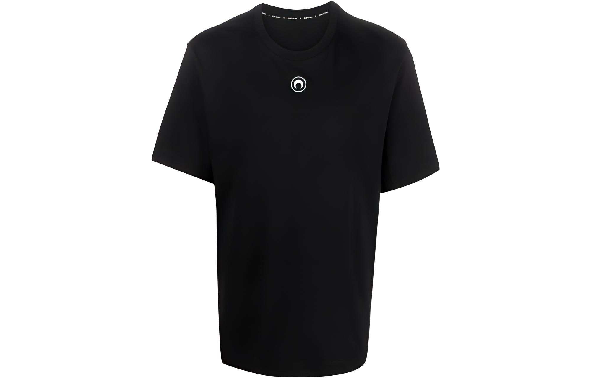 Marine Serre FW23 Crescent Print Black Crewneck Short Sleeve T-Shirt Men. MTO096BK99