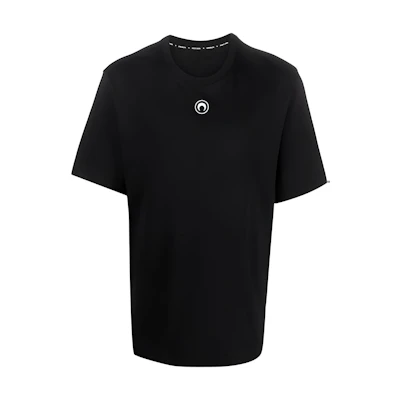 Marine Serre FW23 Crescent Print Black Crewneck Short Sleeve T-Shirt Men. MTO096BK99