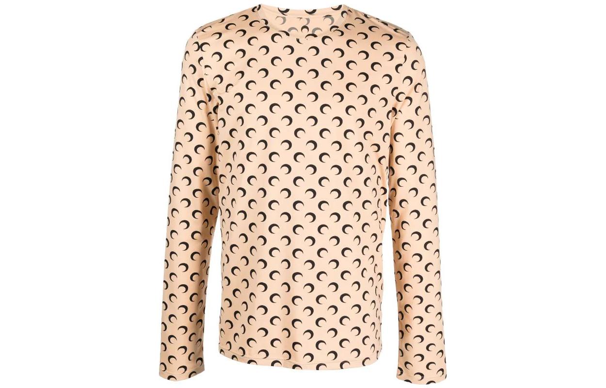 Marine Serre FW23 Crewneck Long Sleeve T-Shirt Beige with Moon Print MTO091TA10