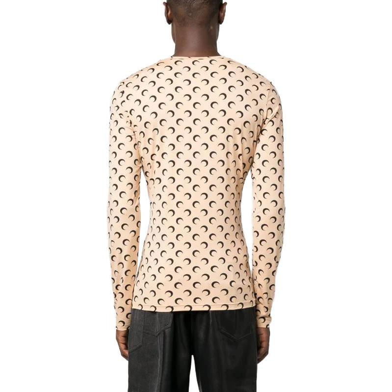 Shop Marine Serre FW23 米色月亮印花長袖圓領T恤 MTO091TA10