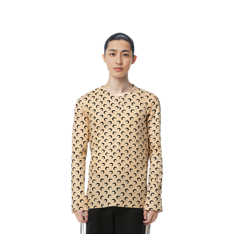 Details for Marine Serre FW23 米色月亮印花長袖圓領T恤 MTO091TA10