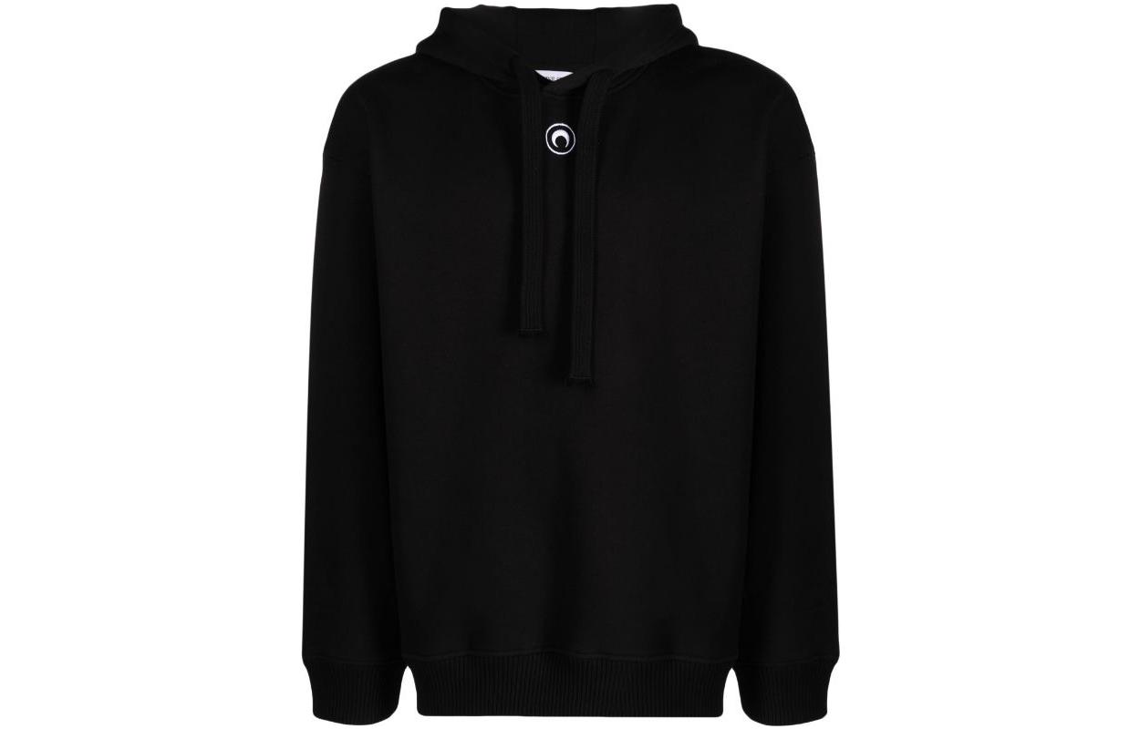 Marine Serre FW23 Drawstring Hoodie with Rose Print Black Menswear Pullover UST013PT05